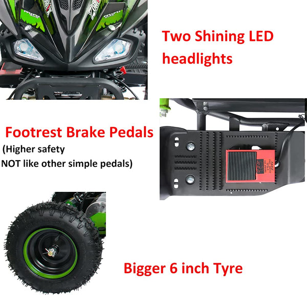 Zorax 36V 1000W Yellow 6'' Tyre Battery Powered Kids Mini ATV Quad Bike (Foot Brake - 3 Speeds - LED Light - Forward/Neutral/Reverse - CE Approved - MAX Capacity: 65KGS) Children's Electric Ride on