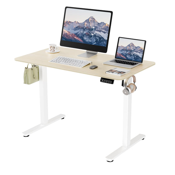 ERGOMAKER Electric Height Adjustable Standing Desk 80x60cm (31.5"x23.6"), Sit Stand Desk with Splicing Top for Home Office (Black Frame + Black Desktop)