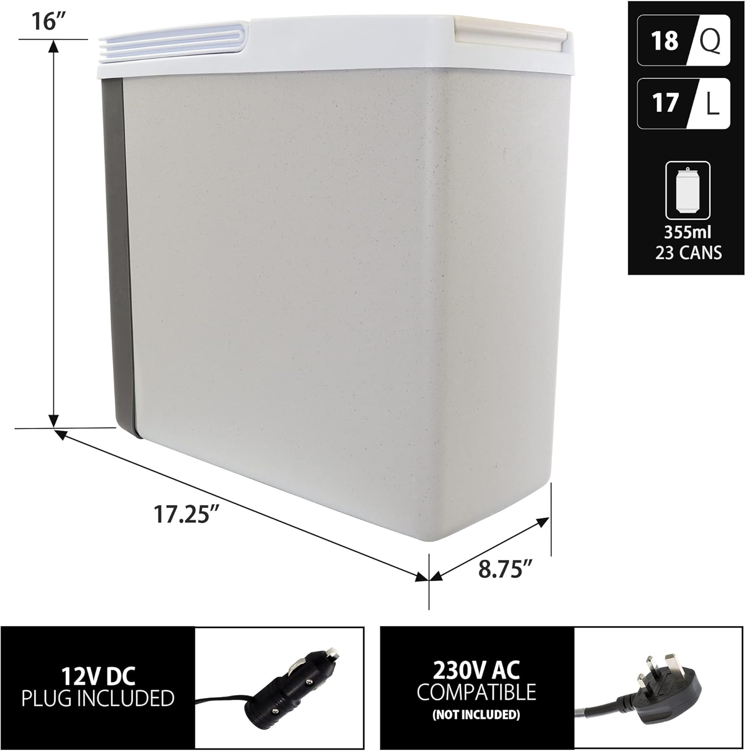 Koolatron Cool Box 17L Electric Iceless Cooler Car Mini Fridge Refrigerator Hot and Cold Function Summer Cool Insulated Cooler Box Cool Bags for Camping Picnics Travels Keep Food Drinks Chill Grey