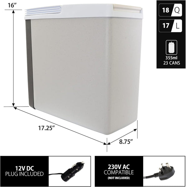 Koolatron Cool Box 17L Electric Iceless Cooler Car Mini Fridge Refrigerator Hot and Cold Function Summer Cool Insulated Cooler Box Cool Bags for Camping Picnics Travels Keep Food Drinks Chill Grey