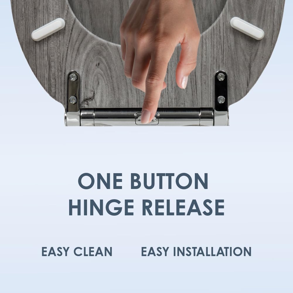 AQUALONA® Luxury Soft Close Toilet Seat - Moulded Wood - Stainless Steel Slow Close Hinges - Click, Lift & Clean Technology (Bamboo Toilet Seat)