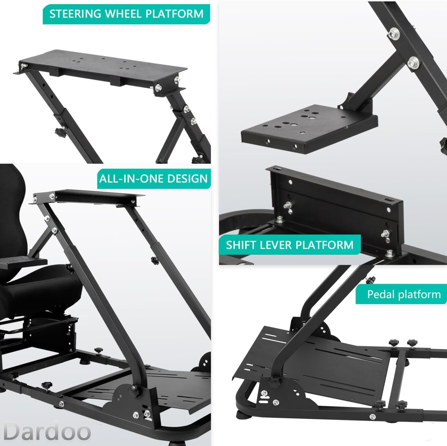 Dardoo Racing Simulator Cockpit with Black Seat Foldable Fit for Logitech Thrustmaster G27 G29 G920 G923 Steering Simulator Stand Adjustable Gaming Frame(Without wheel pedal handbrake shifter)