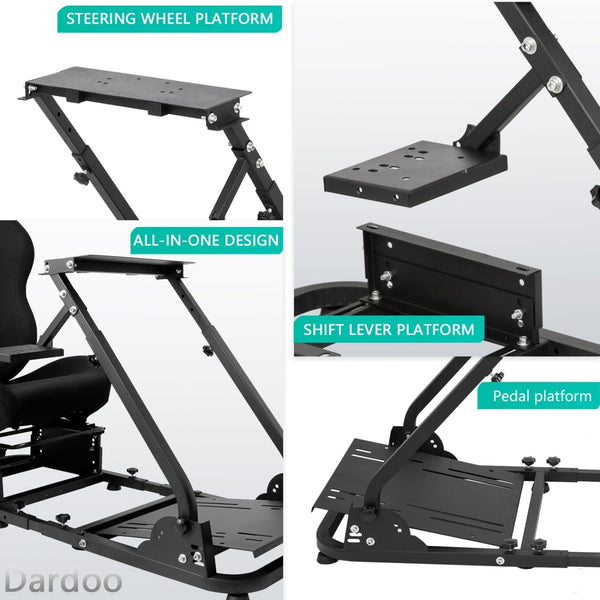 Dardoo Racing Simulator Cockpit with Black Seat Foldable Fit for Logitech Thrustmaster G27 G29 G920 G923 Steering Simulator Stand Adjustable Gaming Frame(Without wheel pedal handbrake shifter)