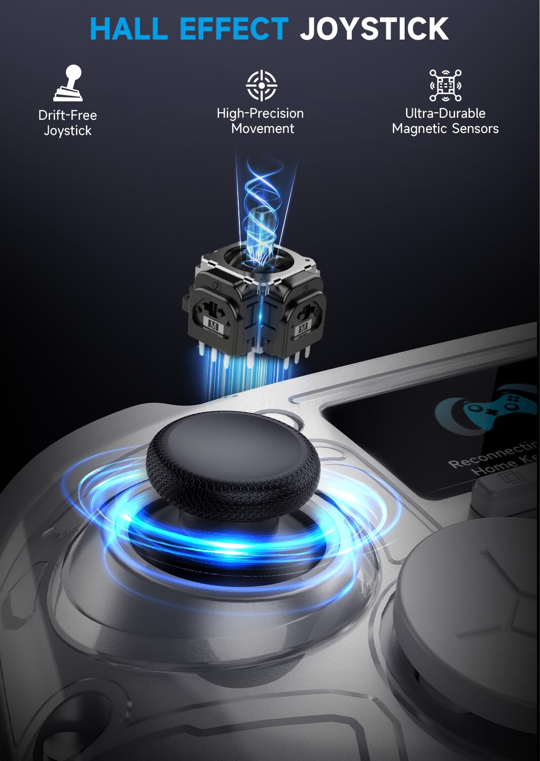 AOC Wireless Gaming Controller for PC/Switch/iOS/Android/PS4, Interactive Screen, Hall Effect Stick & Dual-Mode Trigger, RGB Lighting, Customizable Buttons, Bluetooth/2.4G/Wired (White)