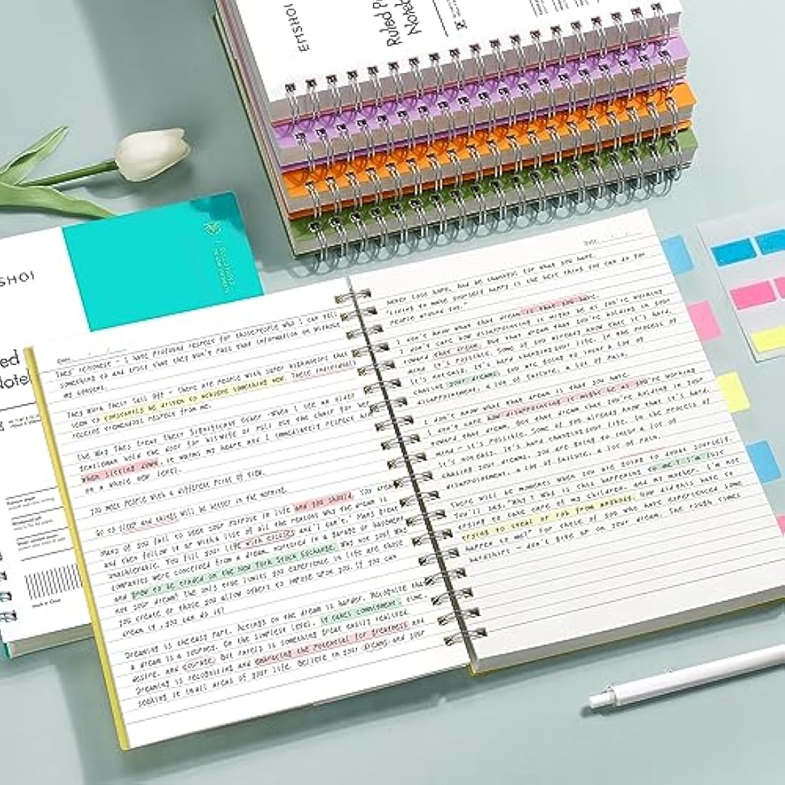 EMSHOI B5 Notebook Lined 300 Pages/150 Sheets, Spiral Notepad Multi-Coloured, 100gsm Thick Paper, Waterproof Hardcover, Writing Journal for Women Men Work Office School,19 x 25 cm, LightBlue