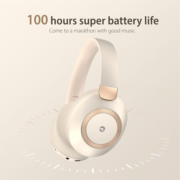 Active Noise Cancelling Wireless Headphones, 100H Playtime with Microphone, Over- Ear Bluetooth Headphones with Deep Bass,Fast Charging for Travel,Office,Home