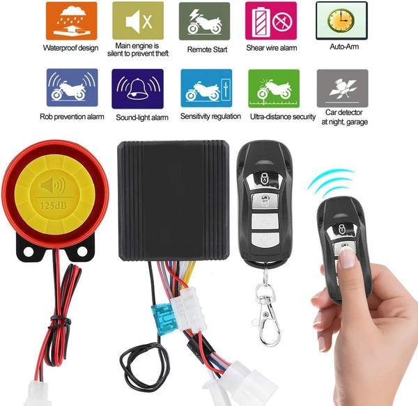 TKSE Motorcycle Alarm System, 12V Universal Motorcycle Wireless Anti-Theft Security System with 2 Remote Control 1-5 Level Sensitivity Adjustable for Motorbike