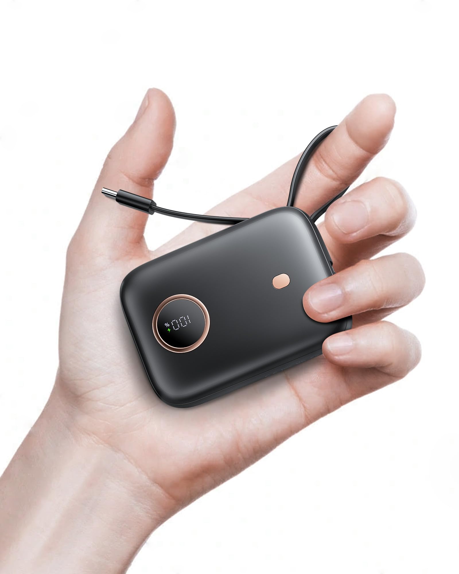 Power Bank Fast Charging 10000 mAh, 22.5W PD QC3.0 High-Speed Portable Charger, PowerBank With Built In Cable USB C, Pocket-Sized Battery Pack for iPhone 16/15, Samsung S23/S24 and More (Jet Black)