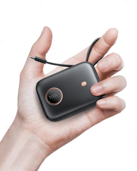 Power Bank Fast Charging 10000 mAh, 22.5W PD QC3.0 High-Speed Portable Charger, PowerBank With Built In Cable USB C, Pocket-Sized Battery Pack for iPhone 16/15, Samsung S23/S24 and More (Jet Black)