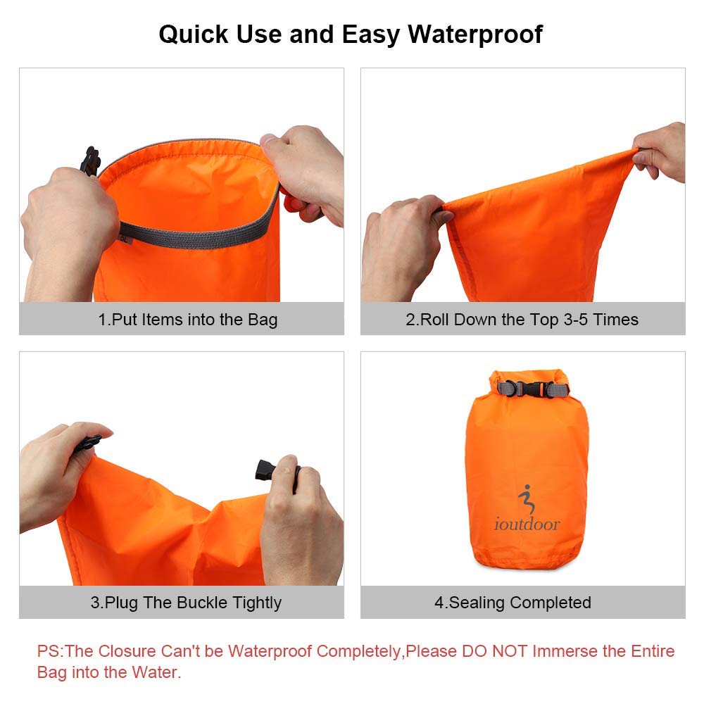 ioutdoor Dry Bag Set 2L + 5L + 10L + 20L+ 40L+ 70L Waterproof Small Lightweight Dry Bags for Paddle Board Kayaking Swimming Fishing Camping Hiking