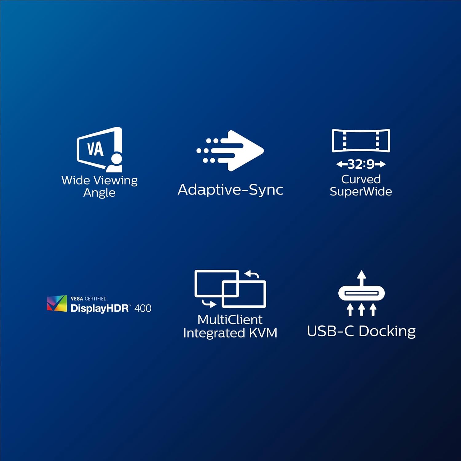 Philips 499P9H- 49 Inch Curved Dual QHD Monitor, 70Hz, 5ms, VA, WebCam, Speakers, USB-C Dock, KVM, Height Adjust (5120 x 1440, 450 cd/m², HDMI/DP 1.4/USB 3.1 / USB-C)