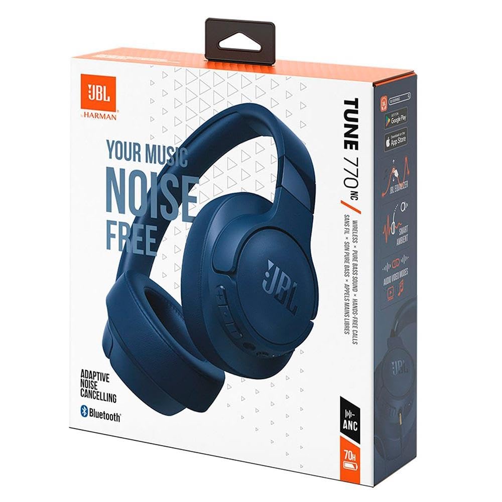 JBL Tune 770 NC Wireless Over-Ear Bluetooth Headphones with Adaptive Noise-Cancelling Technology and 70-Hour Battery Life, Blue