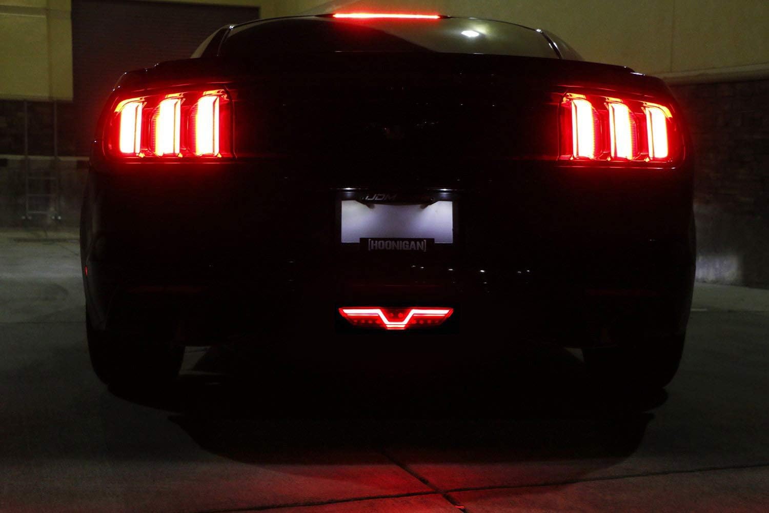 iJDMTOY Smoked Lens LED Rear Foglamp Compatible with 2015-2017 Ford Mustang, Full Red LED Tail Light Assembly Functions as Reverse Light & Rear Fog Light