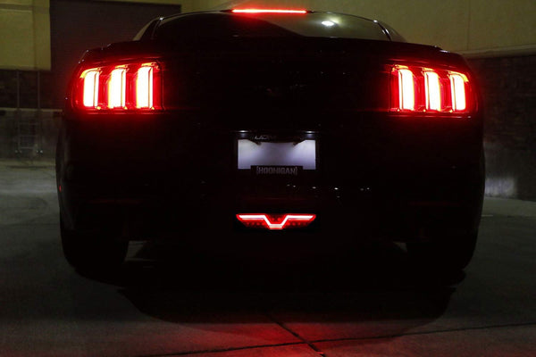 iJDMTOY Smoked Lens LED Rear Foglamp Compatible with 2015-2017 Ford Mustang, Full Red LED Tail Light Assembly Functions as Reverse Light & Rear Fog Light