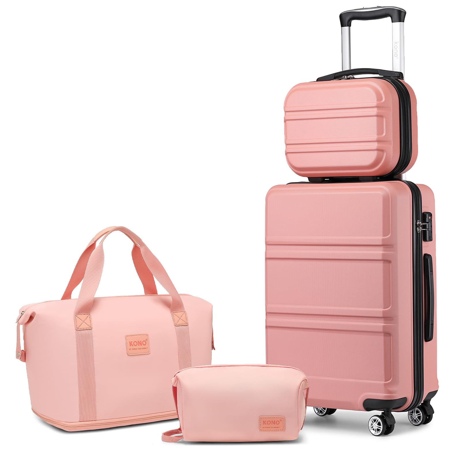 Kono Travel Luggage Sets of 6 Piece Lightweight ABS Hard Shell Trolley Case with TSA Combination Lock 20" 24" 28" Suitcase + 12" Beauty Case + Duffel Bag & Toiletry Bag (Cream White)