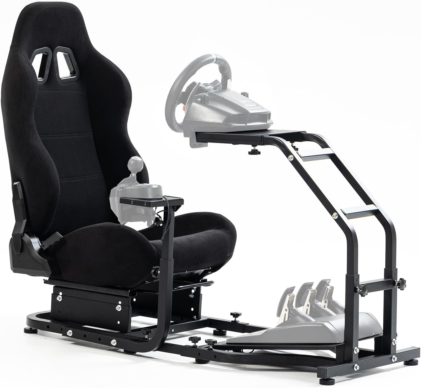 Minneer Racing Simulator Cockpit with Gaming Seat(Black) Stand-Up Fit for Logitech Fanatec Thrustmaster G29, G27, G25, G923 Adjustable Gaming Steering Wheel Stand Without Wheel and Pedals