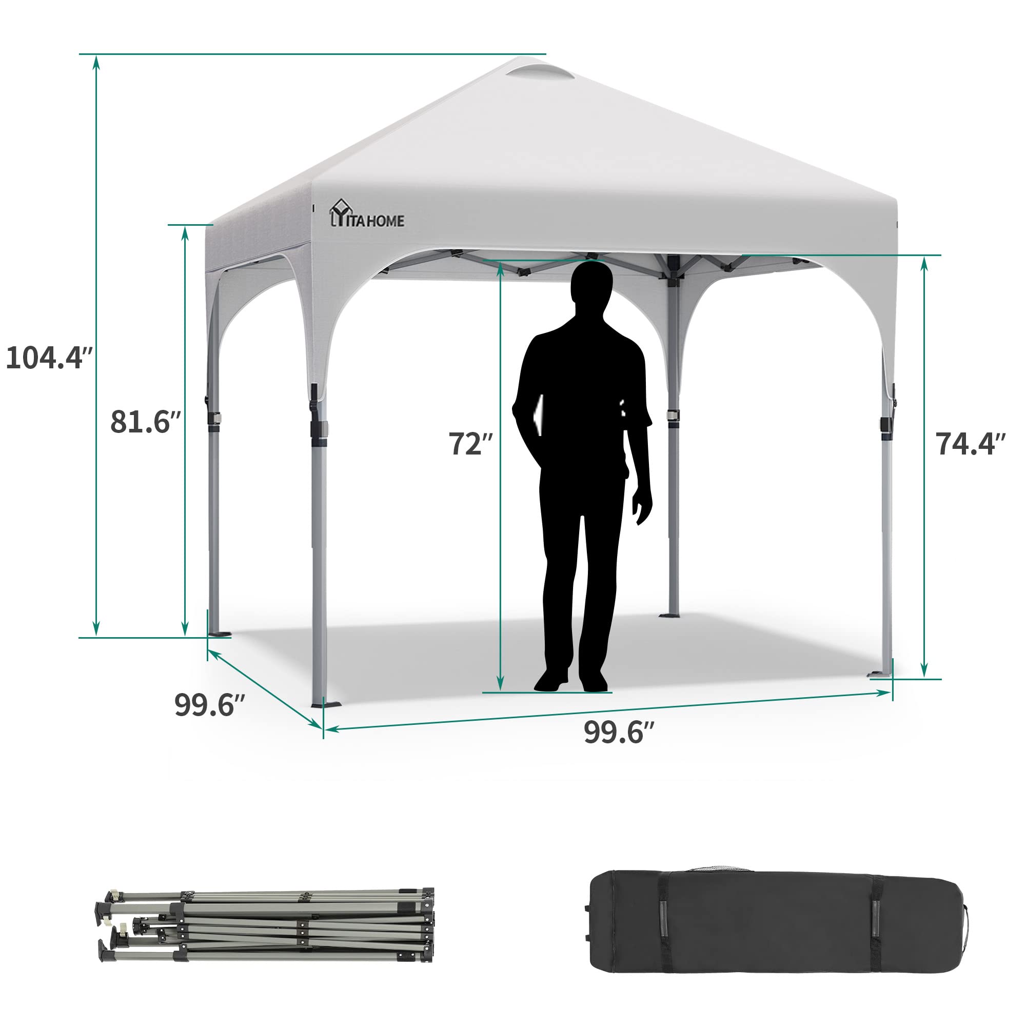 YITAHOME 2.5x2.5M Instant Heavy Duty Pop Up Gazebo, Waterproof Folding Garden Camping Party Tent Canopy Marquee with Roller Bag for Patio Markets Beach