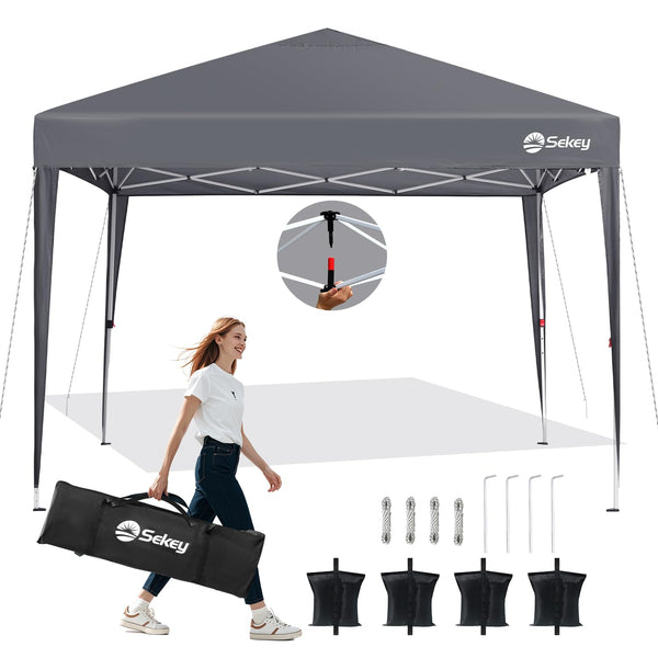 Sekey One-Touch Pop Up Gazebo with Sides 3m x 3m, Heavy Duty Gazebo with 4 Pack Gazebo Weights Bags, Instant Setup, Waterproof 1000mm (Grau, 3m x 3m without Sides)