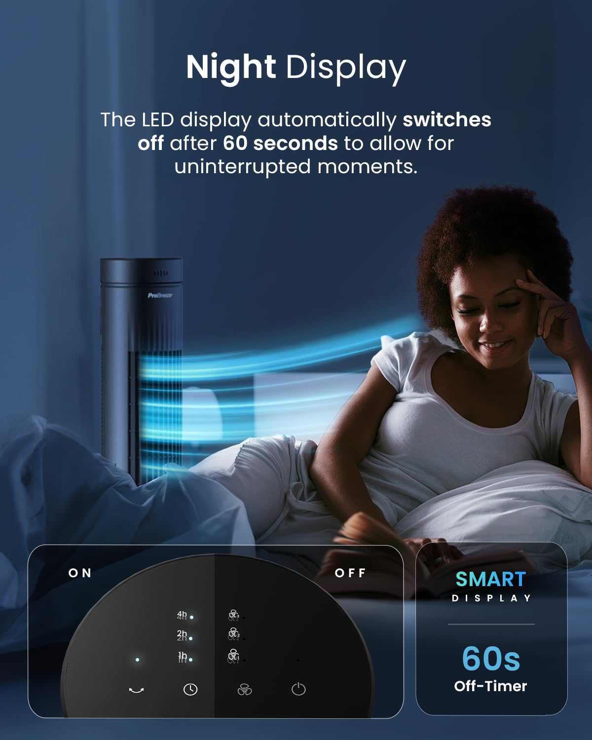 Pro Breeze Bladeless Tower Fan Quiet & Portable with Remote Control, 90° Oscillation, 15h Timer, 4 Modes, 3 Speeds - Powerful Electric 45W Motor Standing Air Circulator for Bedroom & Office