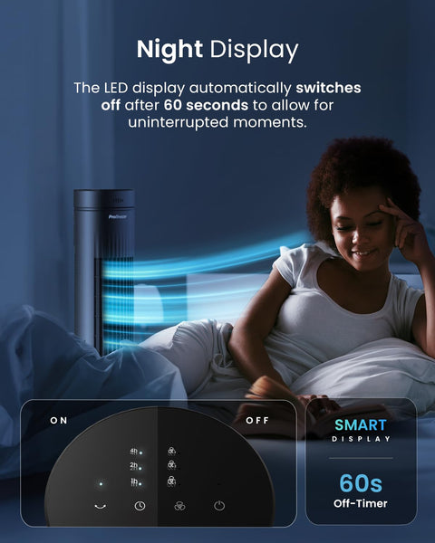 Pro Breeze Bladeless Tower Fan Quiet & Portable with Remote Control, 90° Oscillation, 15h Timer, 4 Modes, 3 Speeds - Powerful Electric 45W Motor Standing Air Circulator for Bedroom & Office