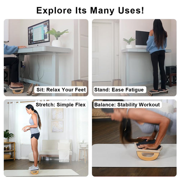 StrongTek Under Desk Foot Rest Rocker, Stool, Natural Wood, Non-Slip Surface, Ergonomic Pressure Relief for Proper Posture Support, Home, Work, and