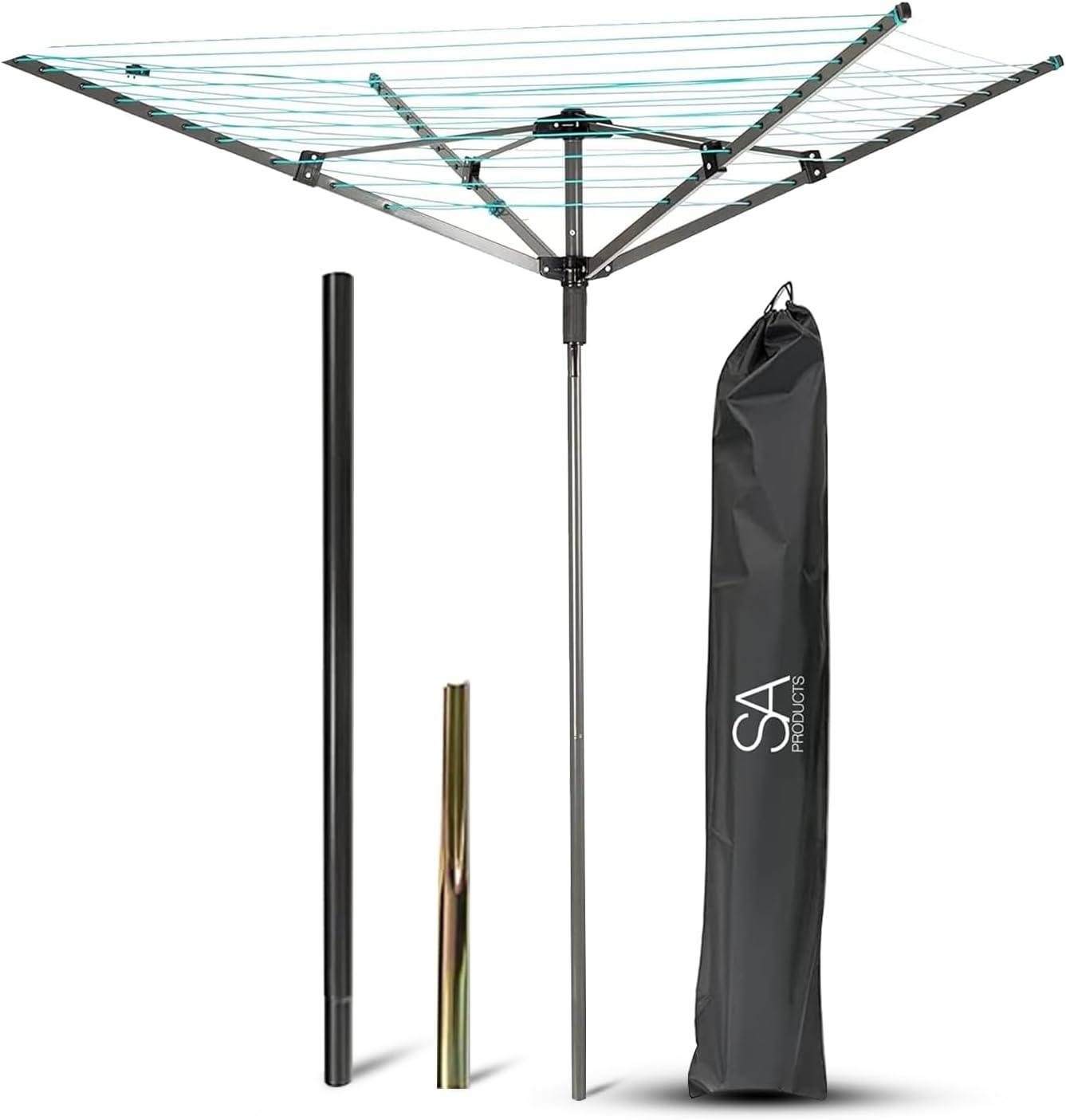 SA Products Rotary Washing Line | 45m Rotating Heavy Duty Clothes Airer Outdoor | Garden 4 Arm Rotary Washing Line | Washing Line Rotary with Ground Spike & Cover