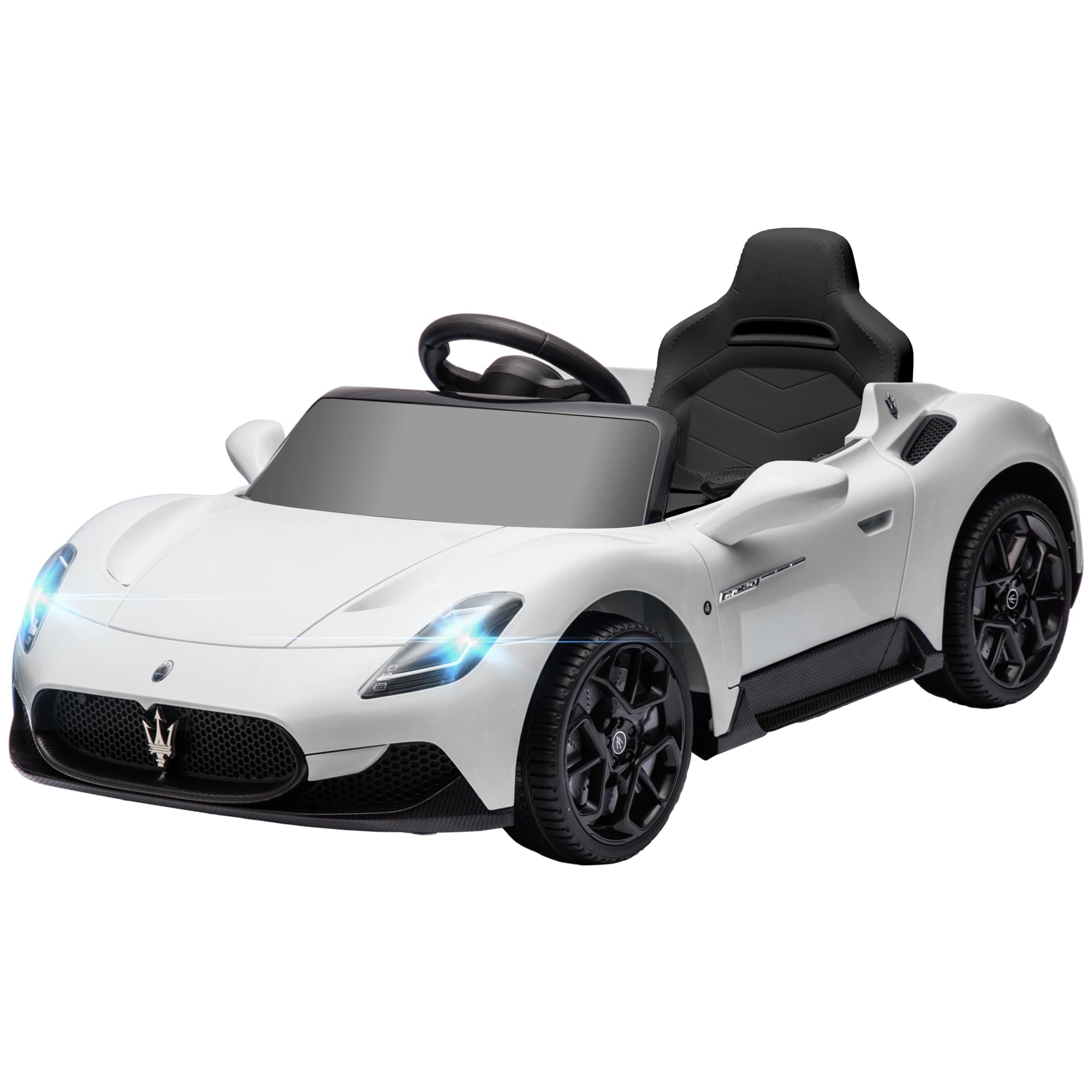 Maserati MC20 Licensed 12V Kids Electric Car with Slow Start, Remote Control, Music, LED Lights, Horn, Spring Suspension, for 3-6 Years, White