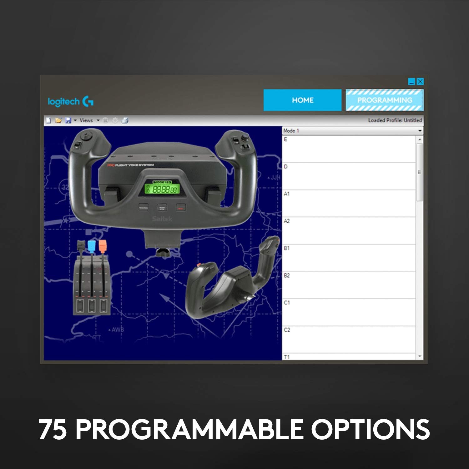 Logitech G Saitek PRO Flight Yoke System, Professional Simulation Yoke and Throttle Quadrant, 3 Modes, 75 Programmable Controls, Configurable Throttle Knobs, Steel Shaft, USB, PC - Black