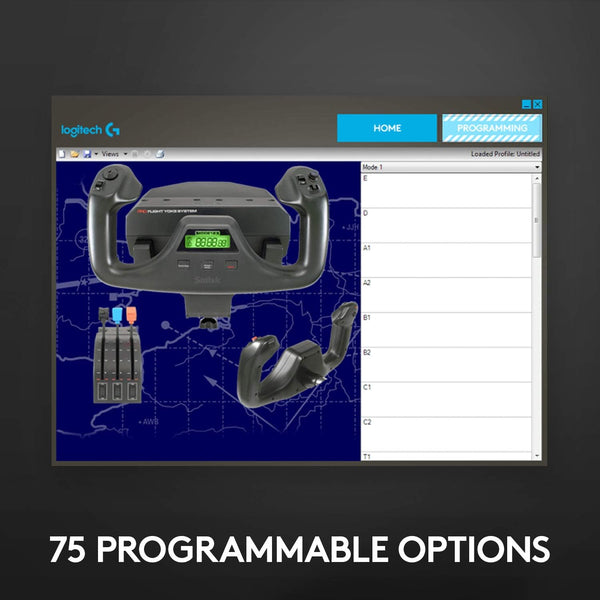 Logitech G Saitek PRO Flight Yoke System, Professional Simulation Yoke and Throttle Quadrant, 3 Modes, 75 Programmable Controls, Configurable Throttle Knobs, Steel Shaft, USB, PC - Black