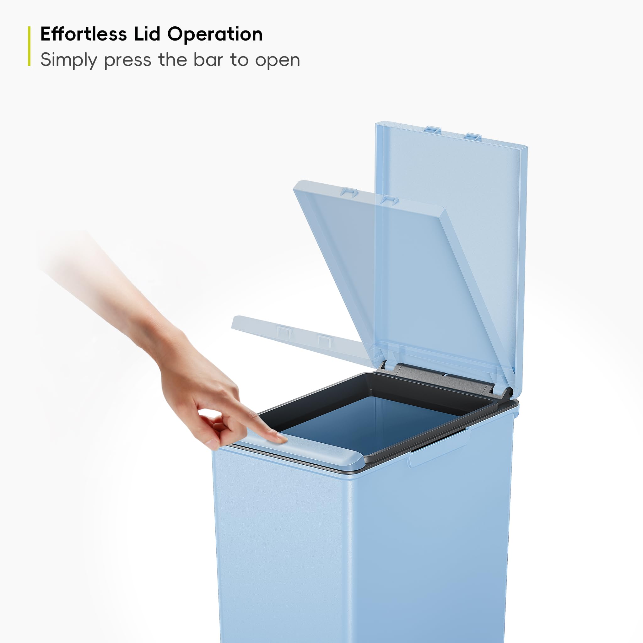 EKO - Morandi Kitchen Bin - Plastic Touch Recycling Bin - Perfect for Kitchen & Home, Titanium Blue, 30 Litre