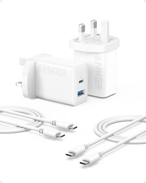 Anker USB C Plug, 2-Pack 20W Dual Port USB Fast Charger Plug, USB C Charger for iPhone 16/16 Pro/16 Pro Max/iphone 15/15 Pro/15 Pro MaxiPad, AirPods, and More (2-Pack 5 ft USB-C Cables Included)