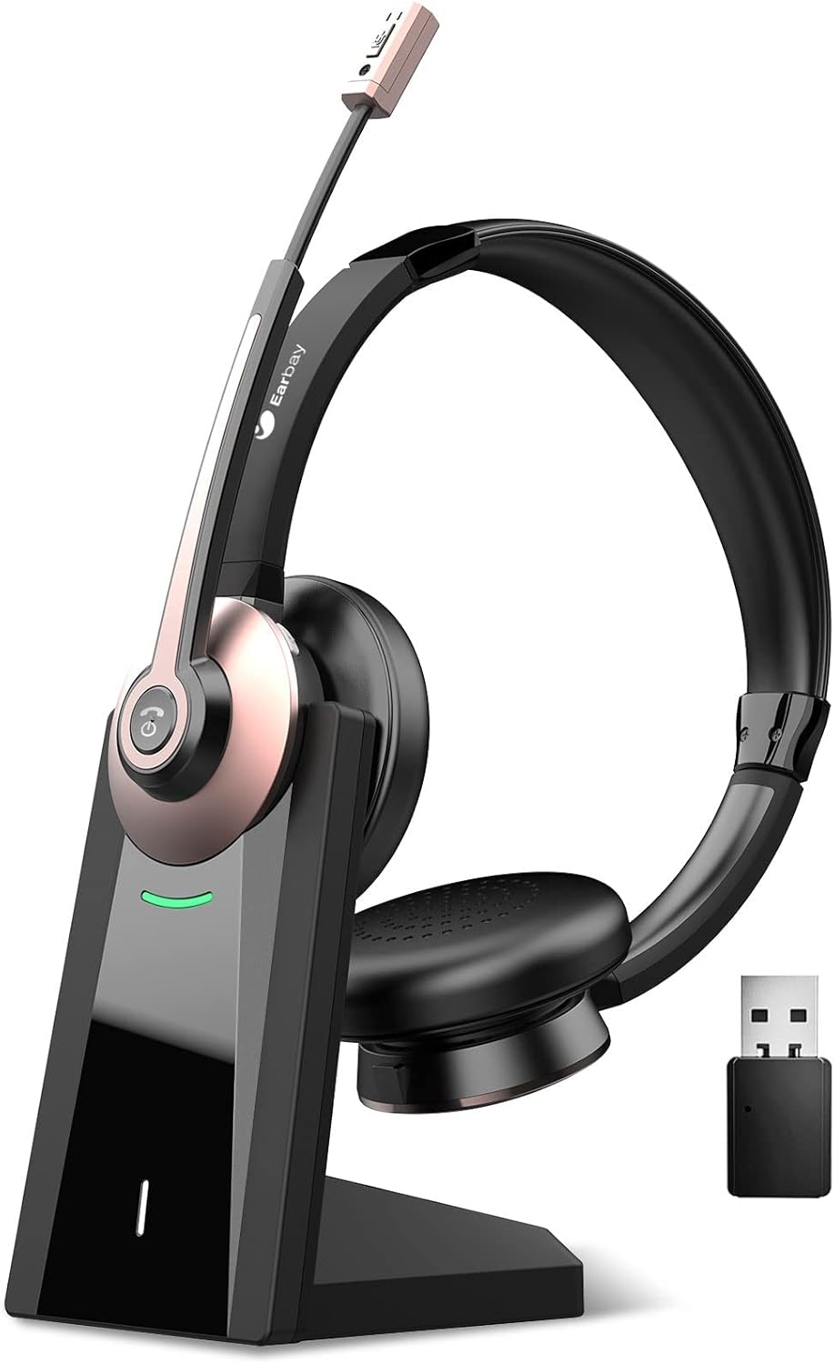 Earbay Wireless Headset, Bluetooth Headphones with Microphone Noise Canceling & USB Dongle, Office Headset with Charge Dock for Mobile Phone Computer Tablet Work Skype Zoom Conference Call Center