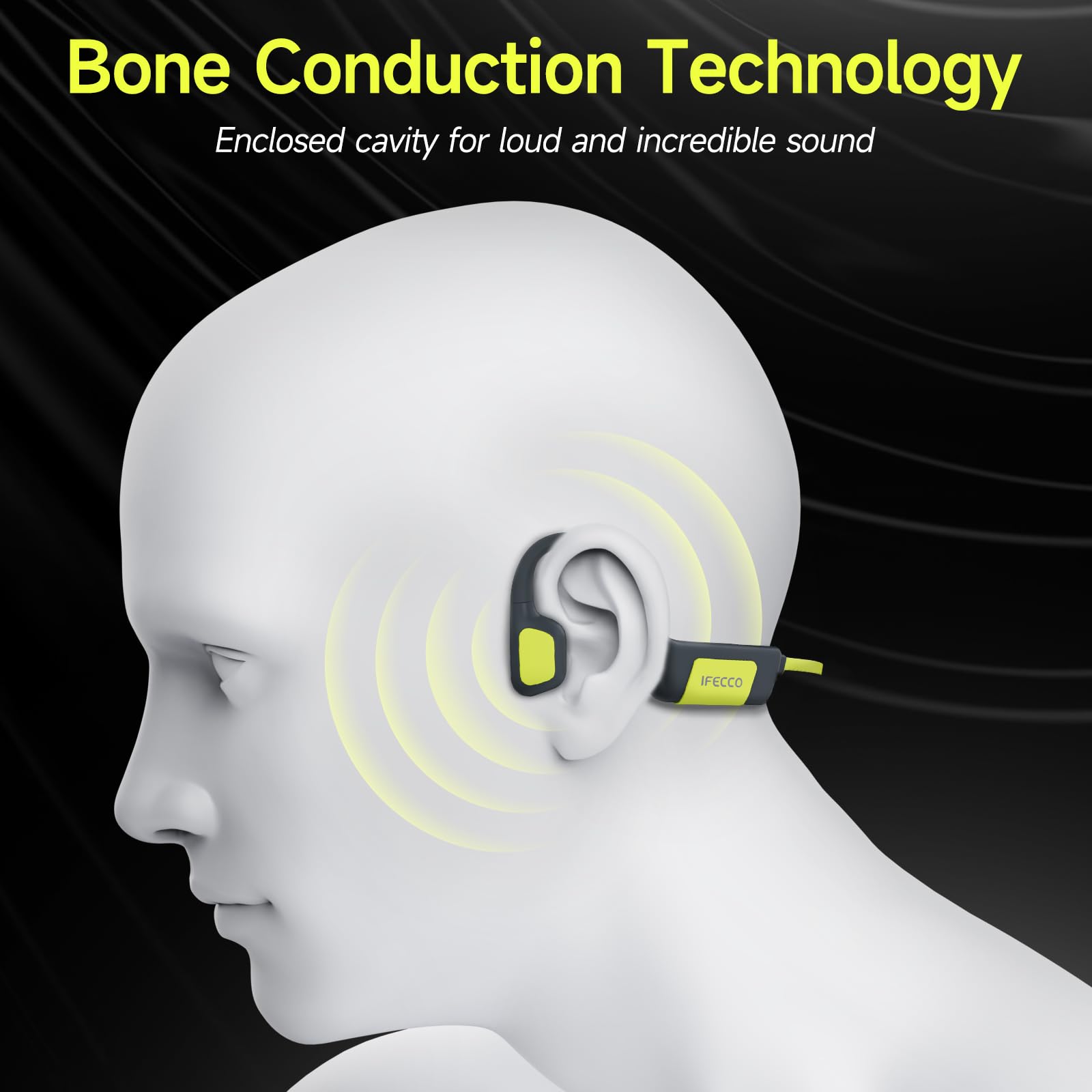 IFECCO Swimming Headphones Underwater - IP68 Waterproof Bone Conduction Headphones Bluetooth 5.4, Open Ear Earbuds with 32GB MP3 Player Memory for Swimming Running Cycling