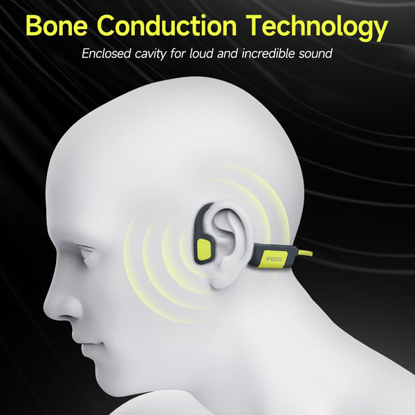 IFECCO Swimming Headphones Underwater - IP68 Waterproof Bone Conduction Headphones Bluetooth 5.4, Open Ear Earbuds with 32GB MP3 Player Memory for Swimming Running Cycling