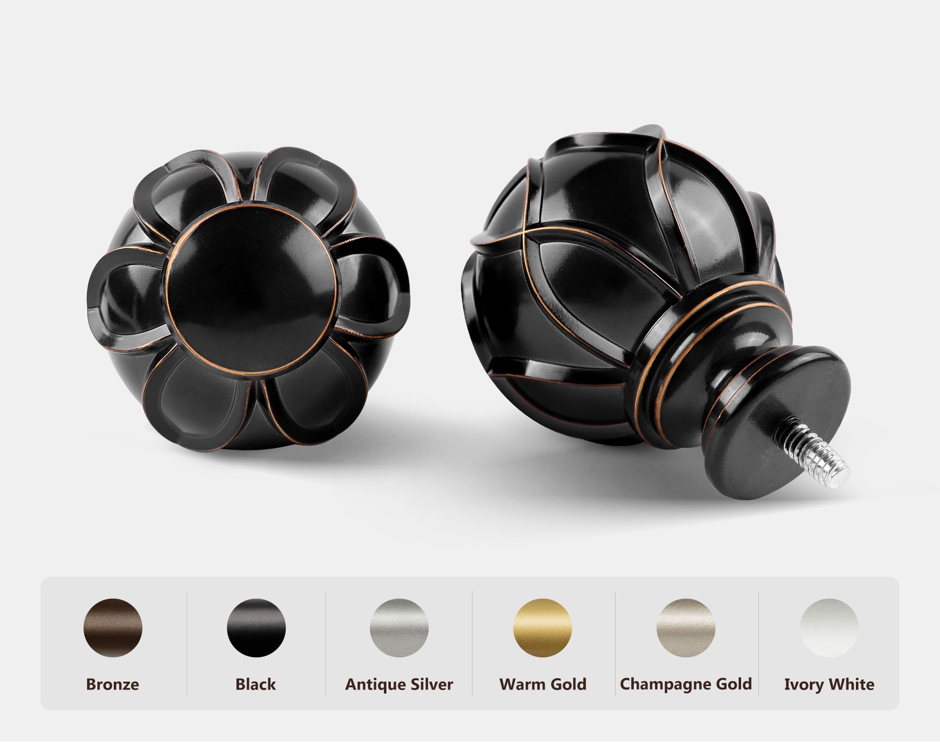 KAMANINA Black Curtain Poles for Eyelet Curtains, Adjustable Curtain Pole 80 to 365 cm, 22 mm Diameter Single Curtain Rod with Netted Texture Finials,