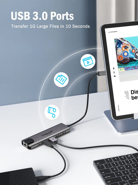 Lemorele 6-in-1 USB C Hub with 4K HDMI, Ethernet, 2 USB Ports, 100W PD Charging for MacBook Pro/Air M1, iPad Pro M1, Switch, Chromecast, PS4