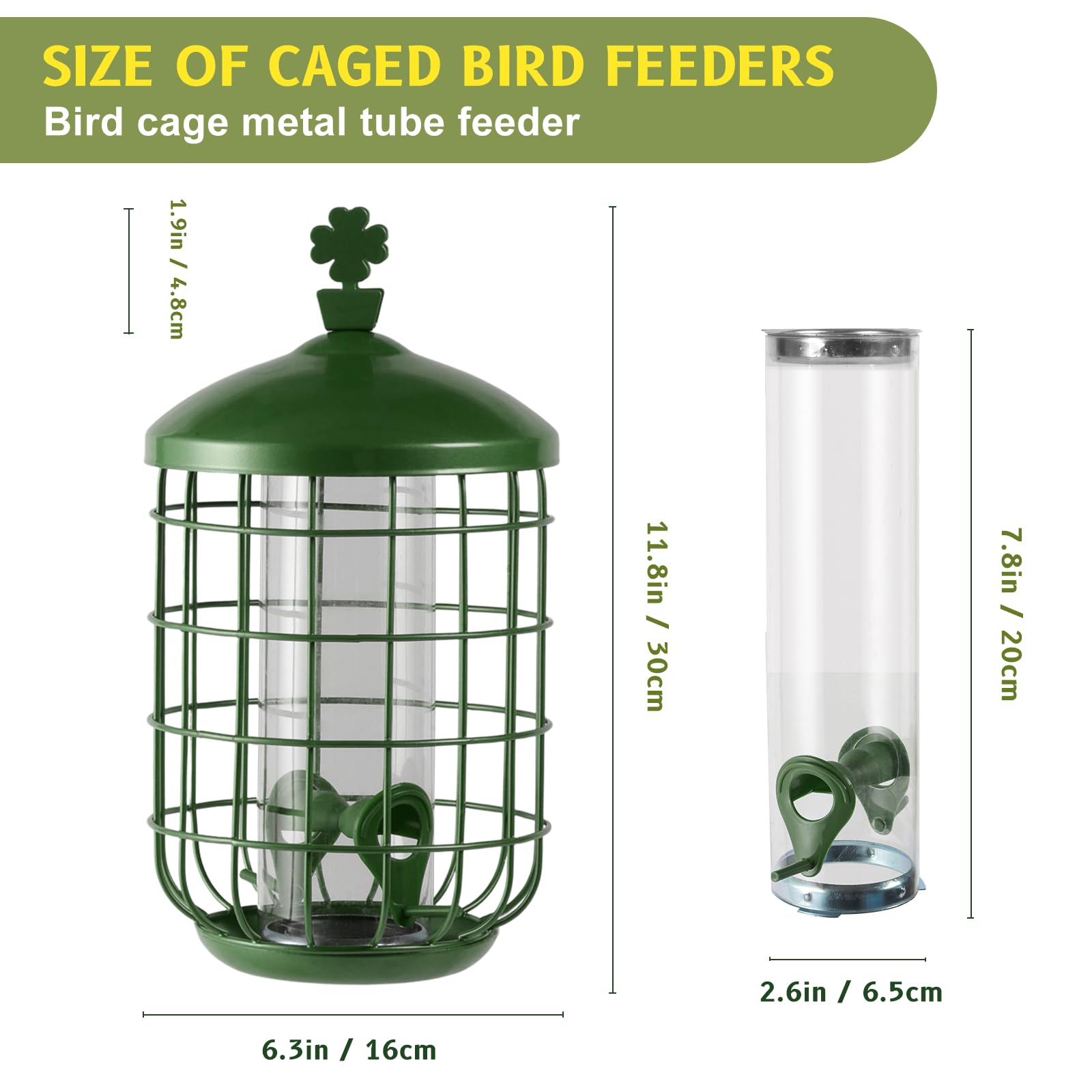 MIXXIDEA Metal Bird Feeders for Outdoors Hanging, Caged Tube Bird Feeder for Small Backyard Birds, Squirrel Proof Wild Bird Seed Feeders, Attracting Birds in Your Lawn, Garden,Green