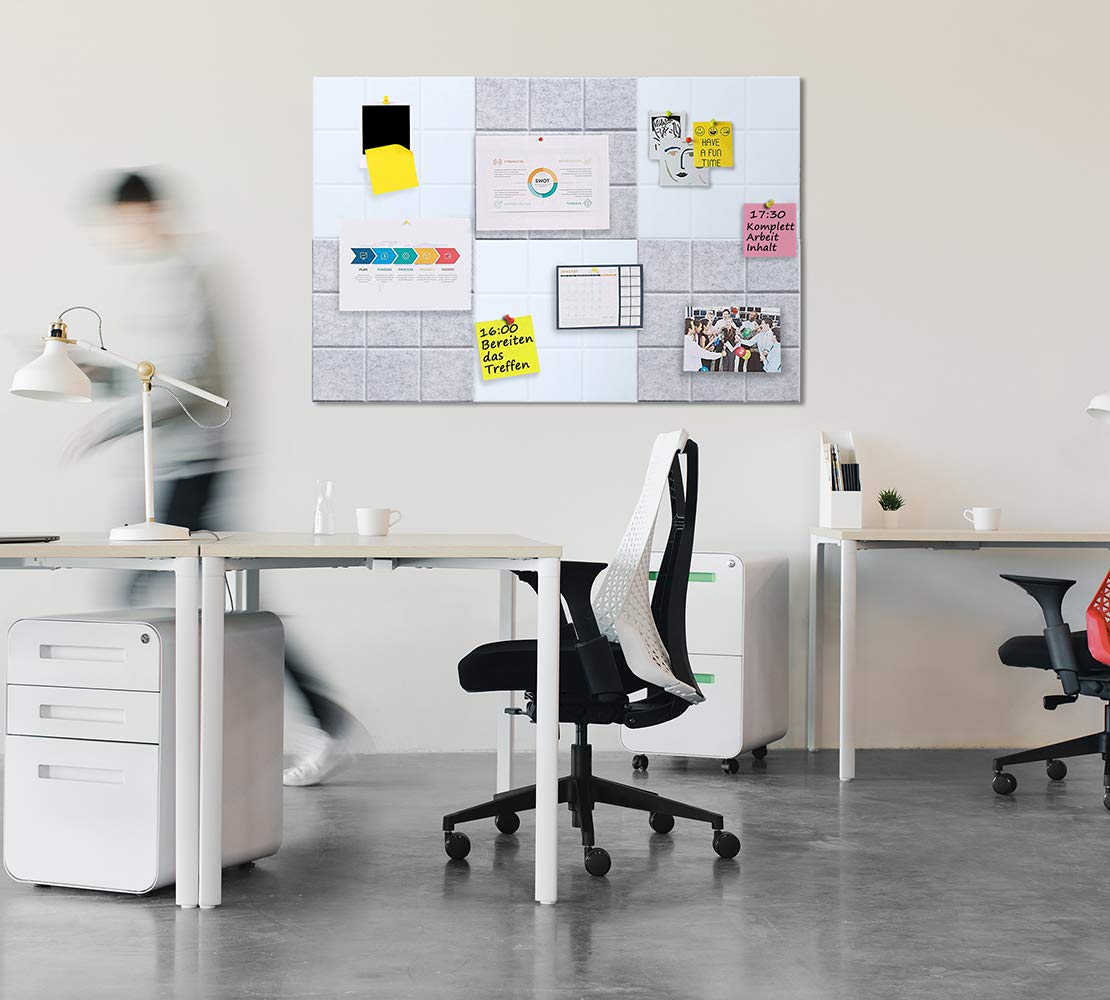 Uoisaiko Large 30x30cm Felt Board Tiles with 30 Pins, Pack of 6 Bulletin Board Notice Boards for Home Office Kitchen, Self Adhesive Pin Board Wall Tiles for Photos Memos