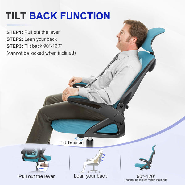 Office Chair - Ergonomic Desk Chair with Lumbar Support Headrest Adjustable, Padded Flip-up Armrests Comfy Seat Cushion High Back Executive Manager Chair For Home Office