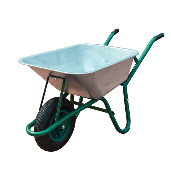 Neo Wheelbarrow Home Garden Cart Galvanised with Pneumatic Tyre (65L), Silver