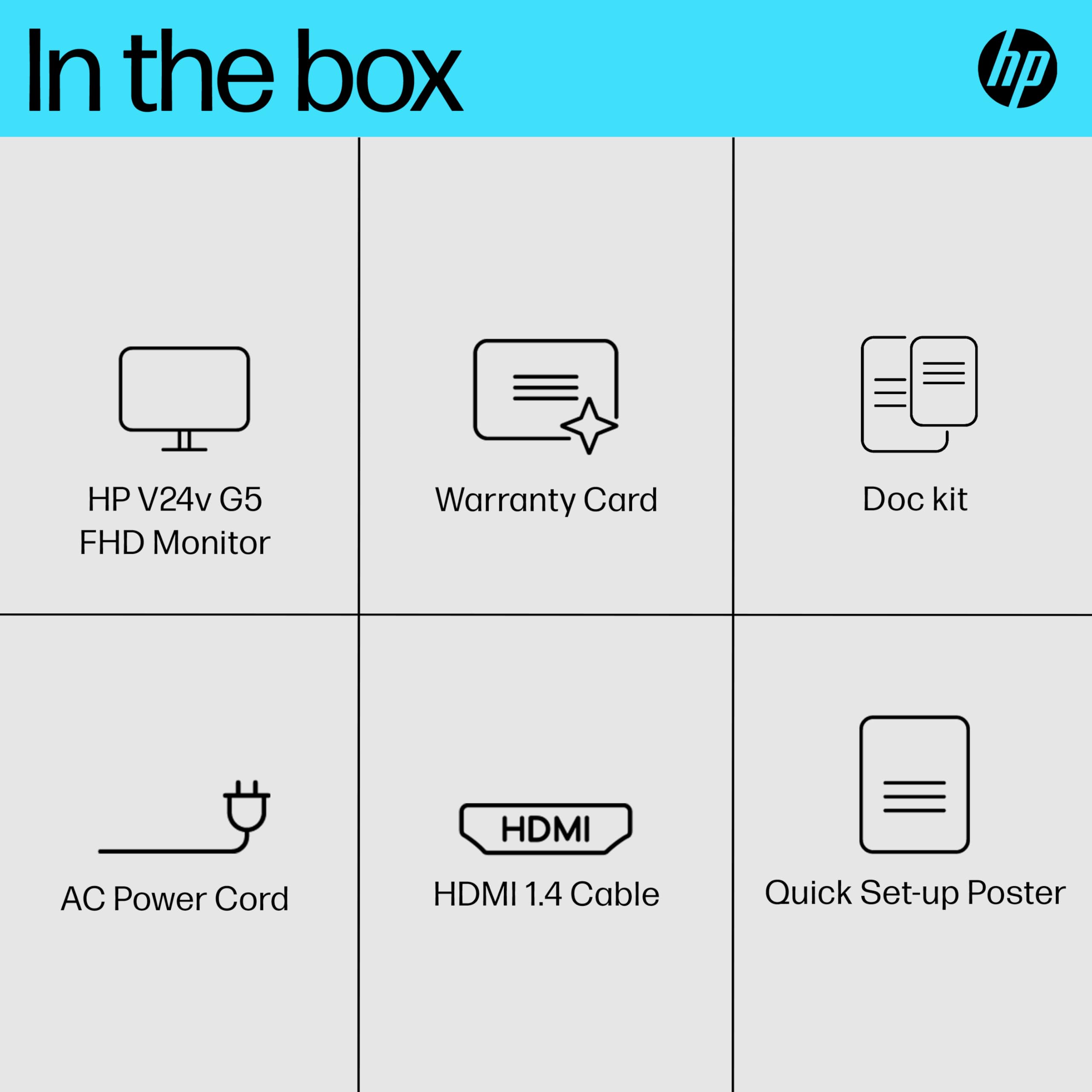 HP 24 Inch FHD Monitor | Full HD VA LCD Display | 75hz Refresh Rate | 250 Nits Brightness | 3000:1 Contrast Ratio | AMD FreeSync Technology | Adjustable Tilt | 1x HDMI 1.4, 1x VGA | Black | V24v G5