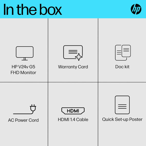 HP 24 Inch FHD Monitor | Full HD VA LCD Display | 75hz Refresh Rate | 250 Nits Brightness | 3000:1 Contrast Ratio | AMD FreeSync Technology | Adjustable Tilt | 1x HDMI 1.4, 1x VGA | Black | V24v G5