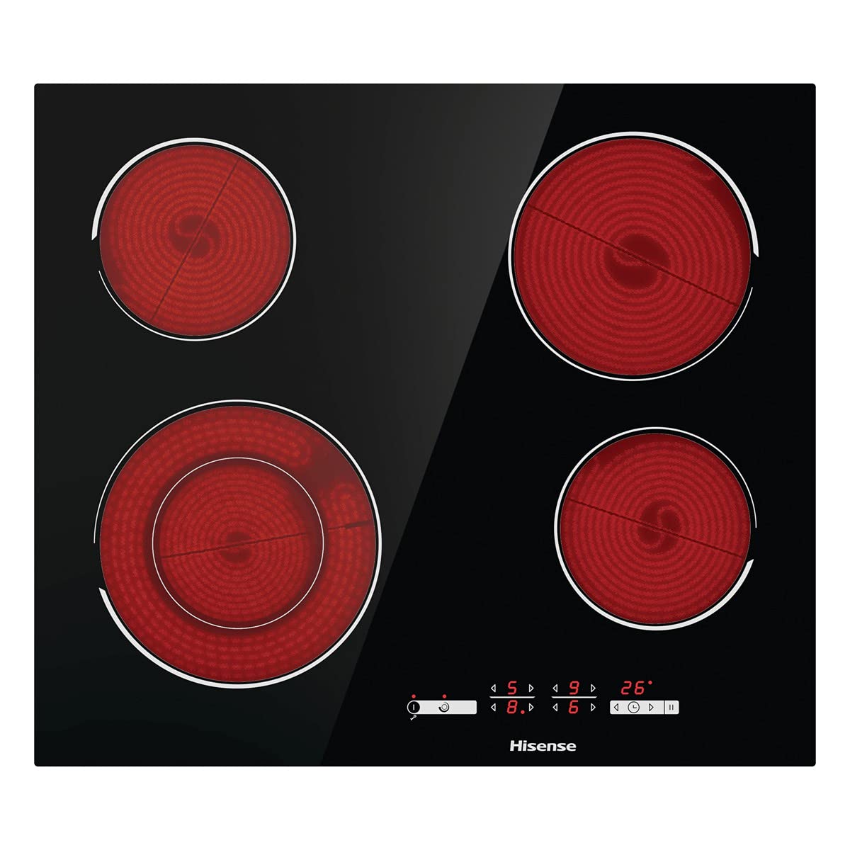Hisense E6432C Built-in 60cm Electric Ceramic Hob with Child Lock, Touch control, Timer Function - Black 7200W, 20 x 24 x 2 inches (L x W x H)