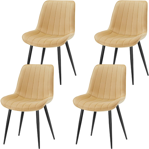LONGTOO Set of 6 Dining Chairs with Velvet Upholstered Seat & Backrest,Stable Metal Legs,Modern Stripe Design,Champagne