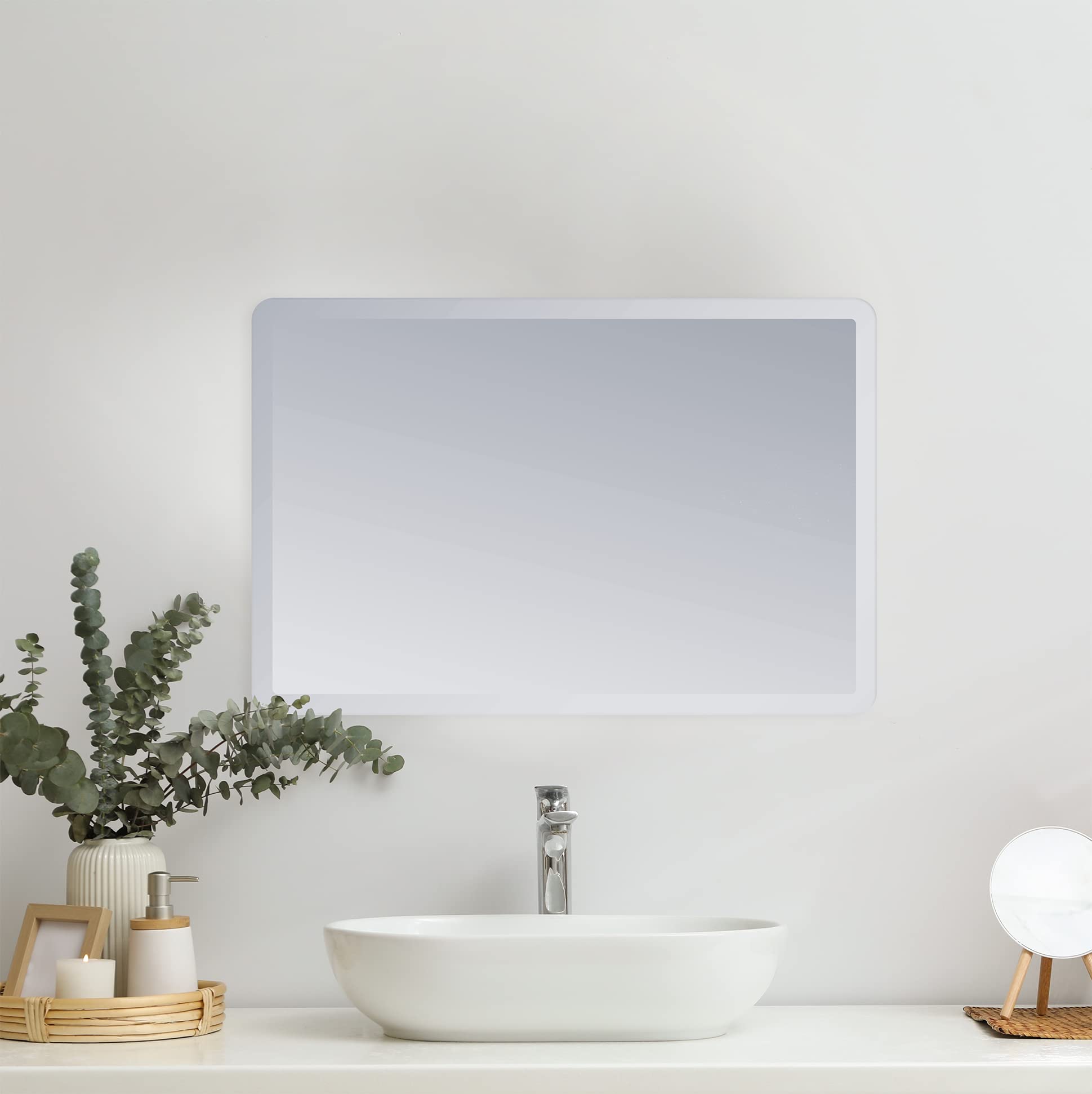 Home Selections Rectangle Bathroom Mirror 400mm x 600mm, Modern Frameless Polished Bevelled Edge, Wall Mounted, Hangs Portrait or Landscape