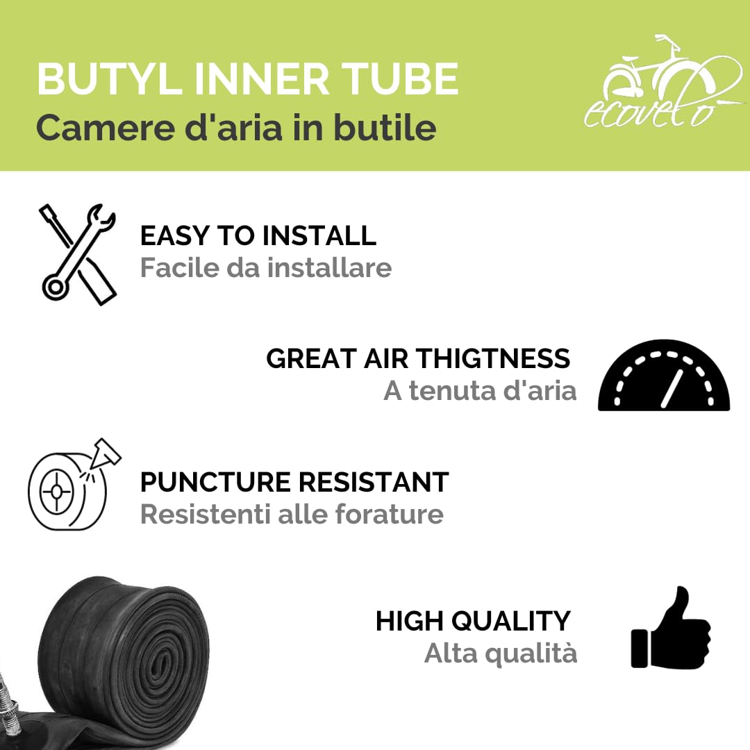 Ecovelo Pair of 2 Tyres 700 x 25C (25-622) + Inner Tubes for Road Bike Road Bike