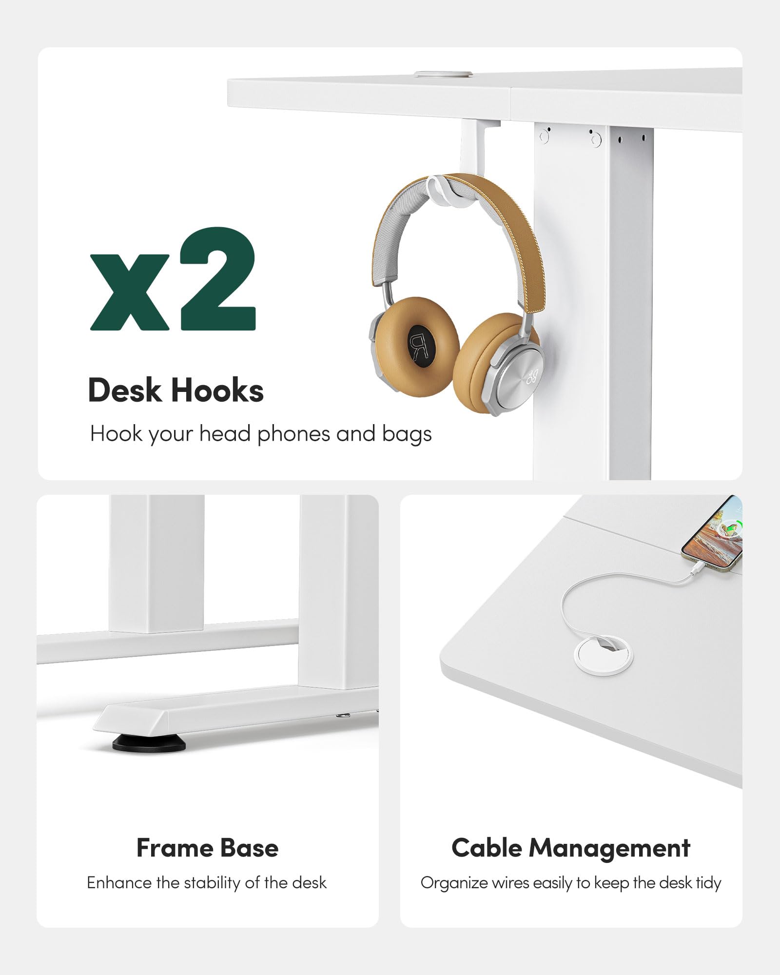 FEZIBO Height Adjustable Electric Standing Desk, 120 * 60 cm Stand up Table, Sit Stand Home Office Desk with Splice Board, White Frame/Maple Top