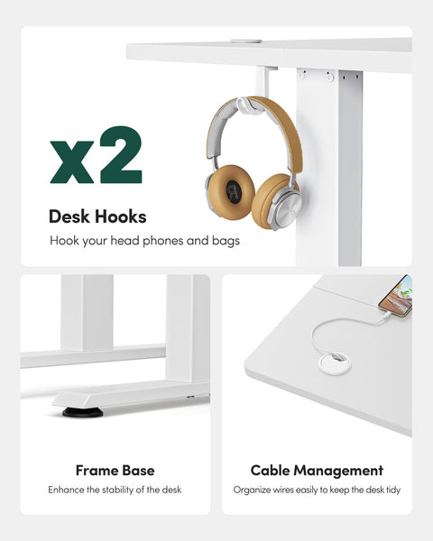 FEZIBO Height Adjustable Electric Standing Desk, 120 * 60 cm Stand up Table, Sit Stand Home Office Desk with Splice Board, White Frame/Maple Top