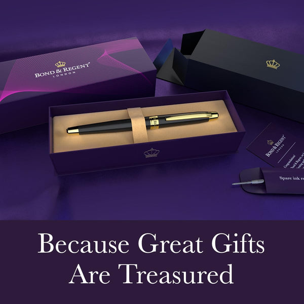 Bond & Regent Gloss Black & 24 Karat Gold - Certified Luxury Grade Rollerball Pen | Nice Gift for Men & Women