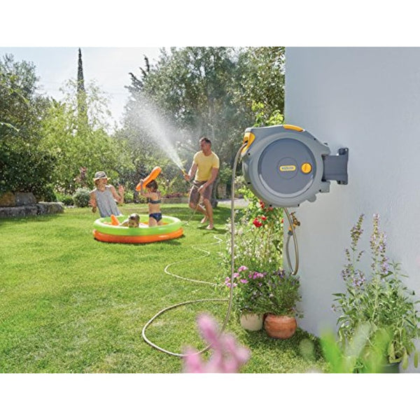 HOZELOCK - Auto Reel 30m wall-mounted hose reel : Easy to Install, Lock, Auto-rewind, Ready-to-use Reel With Nozzle, Fittings, Hozelock Hose and Accessories Included - 5 Year Guarantee* [2403 0000]